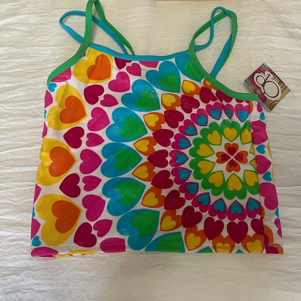 GIRLS OP OCEAN PACIFIC TANKINI SWIM TOP SIZE 10 1/2 MULTI HEARTS NWT
